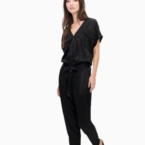NWT Splendid Women's Slub Satin Belted Jumpsuit Black, Olive, Size XS, S, M $200 - Picture 2 of 3